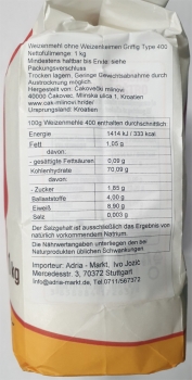 Weizenmehl T400 - Psenicno brasno  -  ostro - Cakovecki mlinovi 1 kg